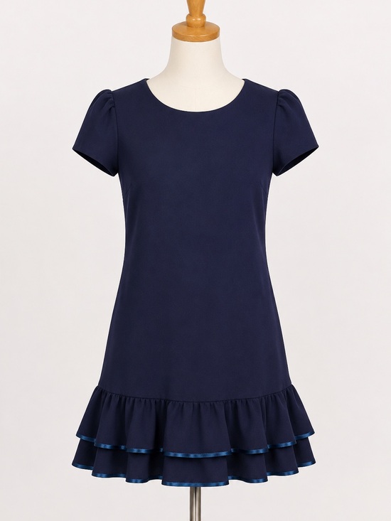 Betsey Johnson Dresses & Skirts - Betsey Johnson NWT Navy Ruffle Hem Shift Dress Size 16 Puff Sleeve